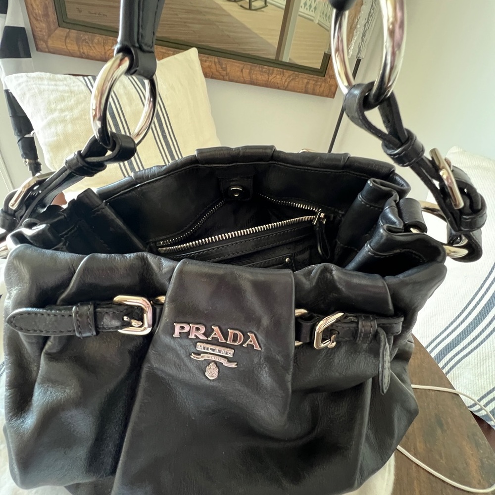 Authentic Prada shoulder handbag. Soft leather with silver hardware. - Picture 10 of 14